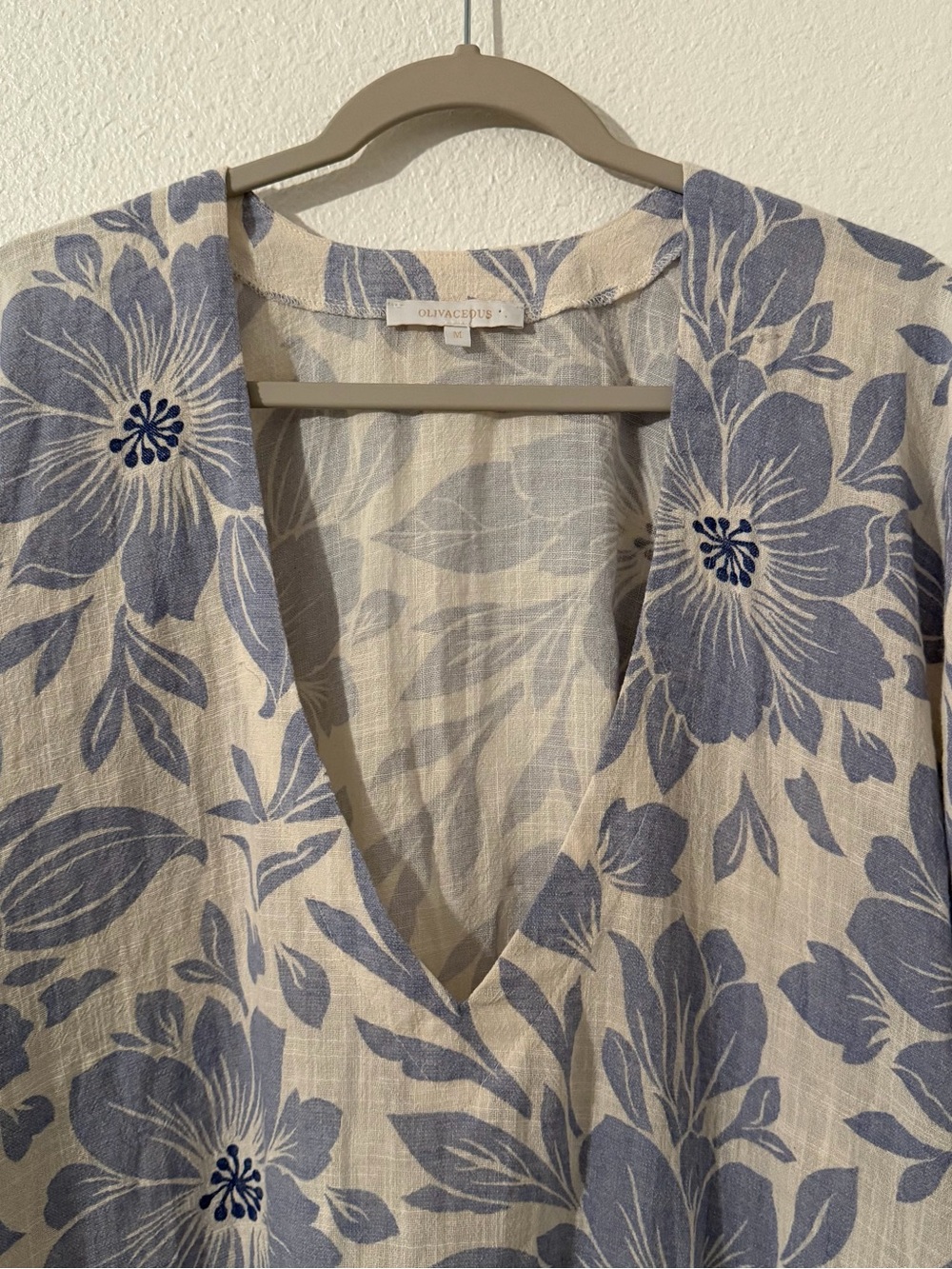 Olivaceous Women’s Blue 100% Cotton Floral Tunic Coverup Size Medium - Picture 3 of 11